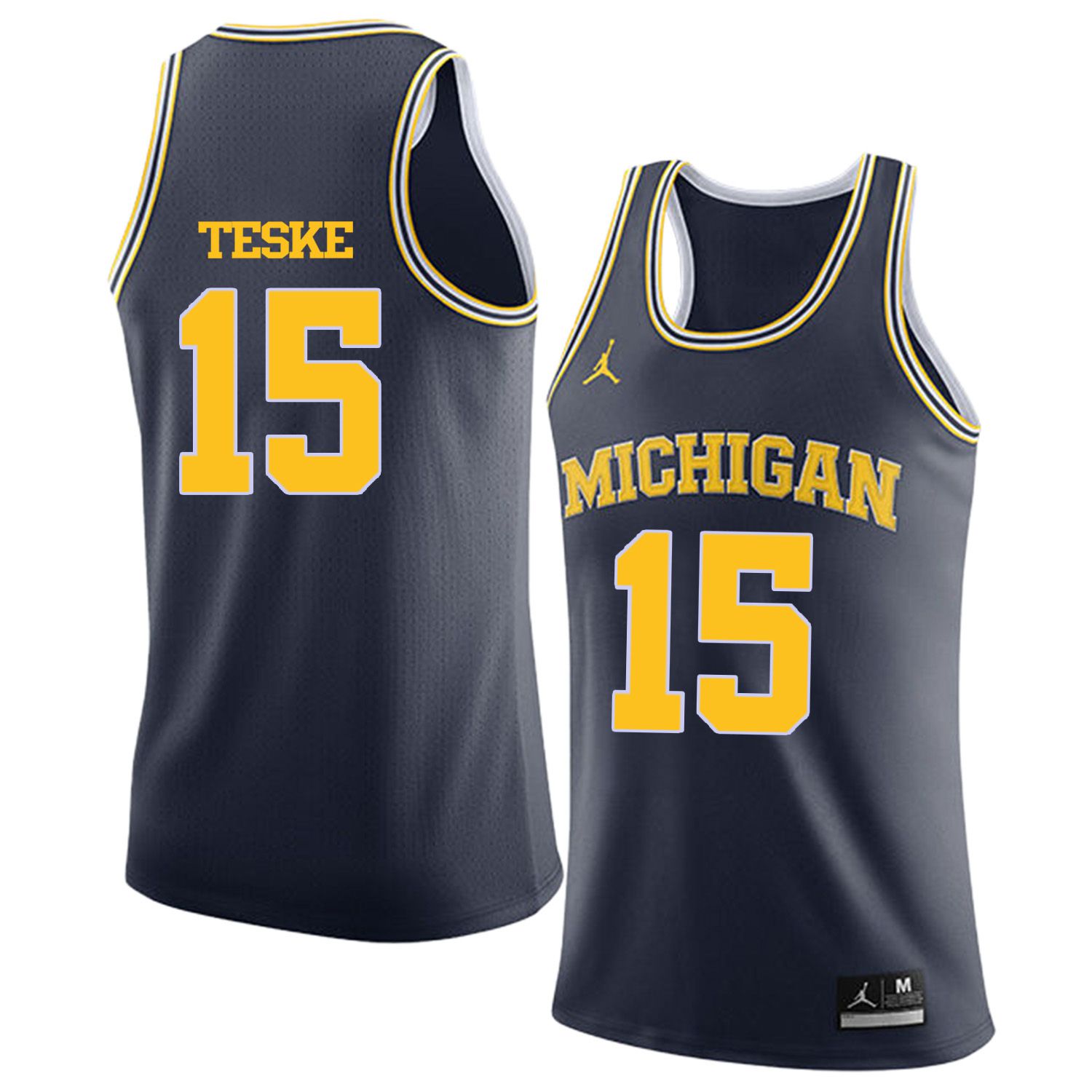 Men Jordan University of Michigan Basketball Navy #15 Teske Customized NCAA Jerseys->customized ncaa jersey->Custom Jersey